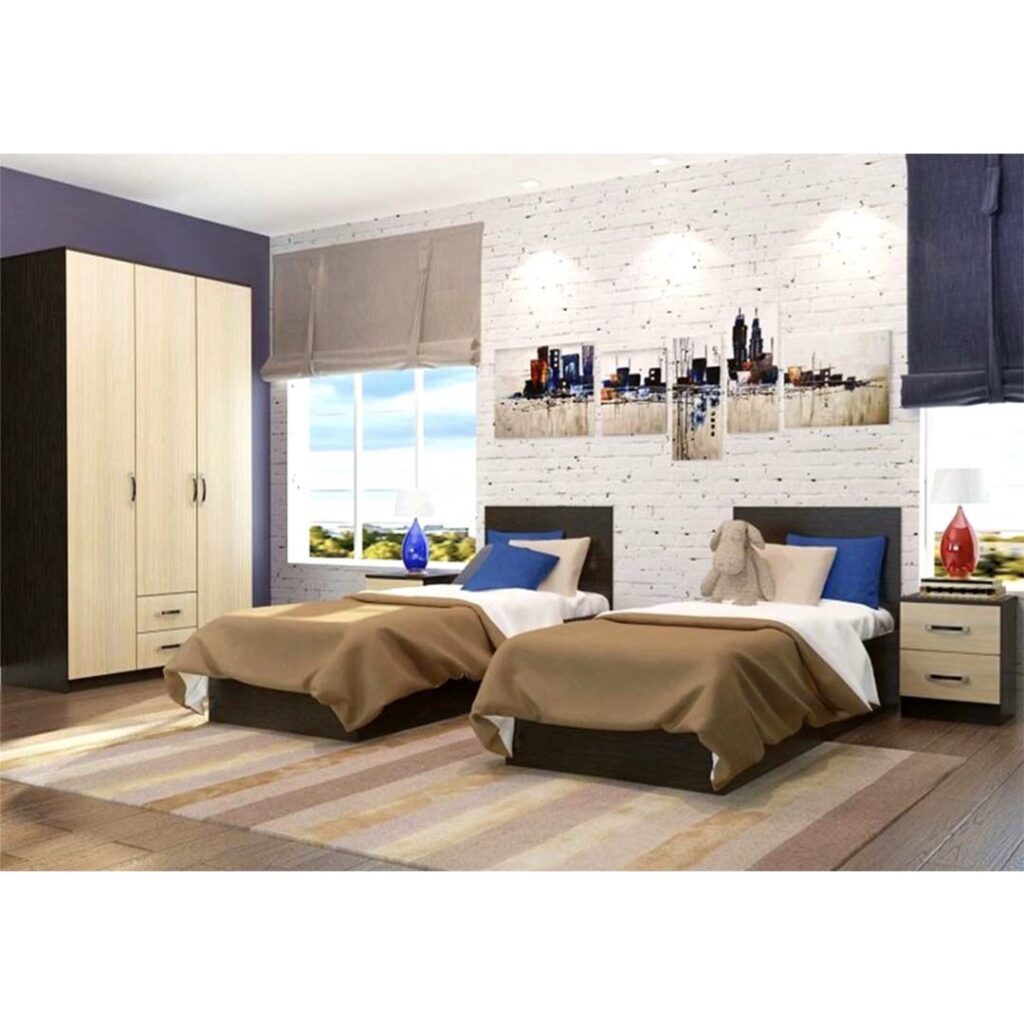 غرفة اطفال 2 سرير ودولاب - غرف نوم شباب بسريرين ودولاب