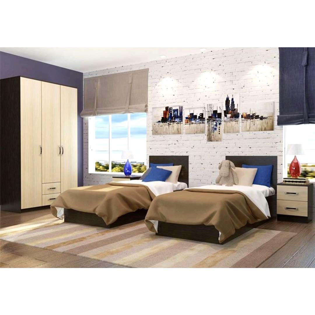 غرفة اطفال 2 سرير ودولاب - غرف نوم شباب بسريرين ودولاب